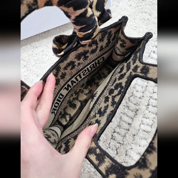 Christian Dior Mini Oblique Leopard Book Tote W/ Twilly And Pin - Picture 10 of 11